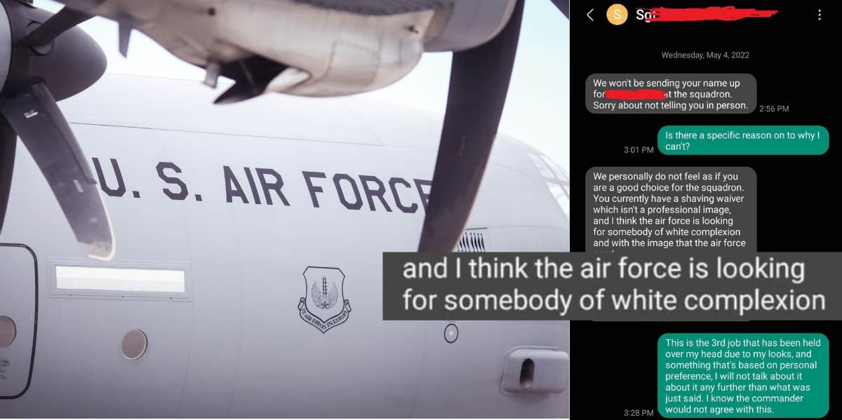 Air Force Investigating Racist Text Sent To Black Airman Denying Him A Promotion AirForce plane, text messages