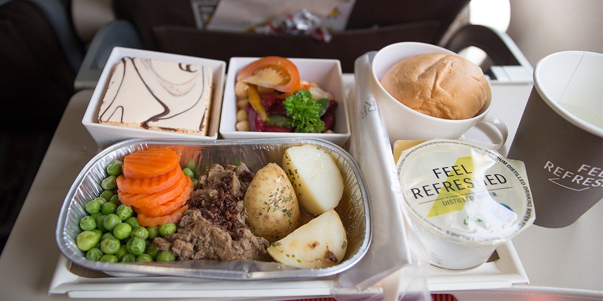 Airplane meal in an airplane