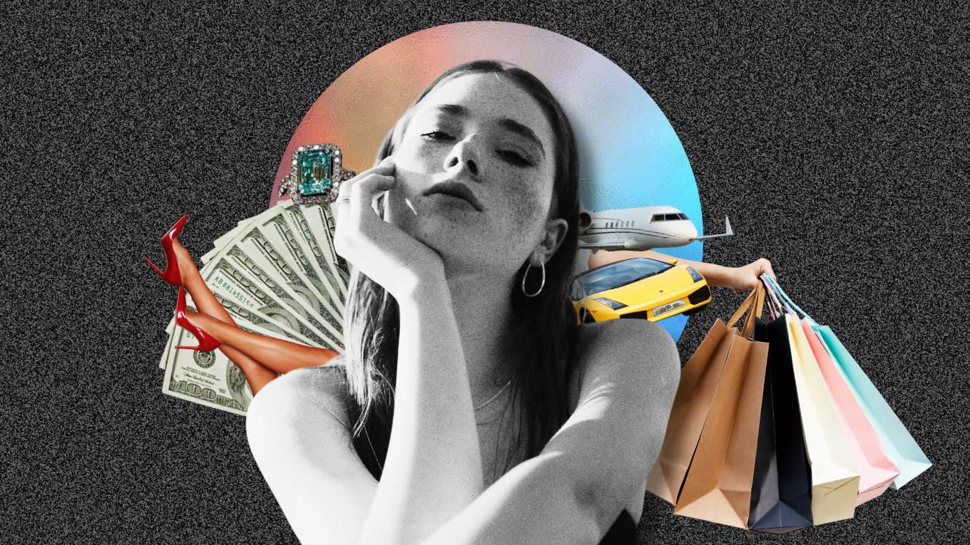 woman surrounded by luxury objects