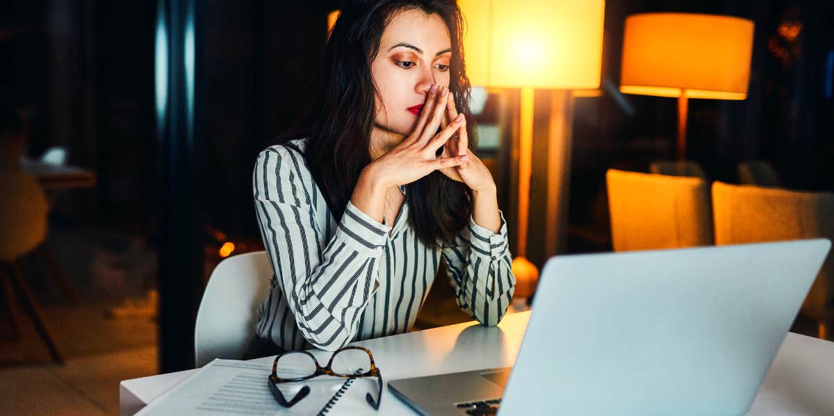 anxious woman at work