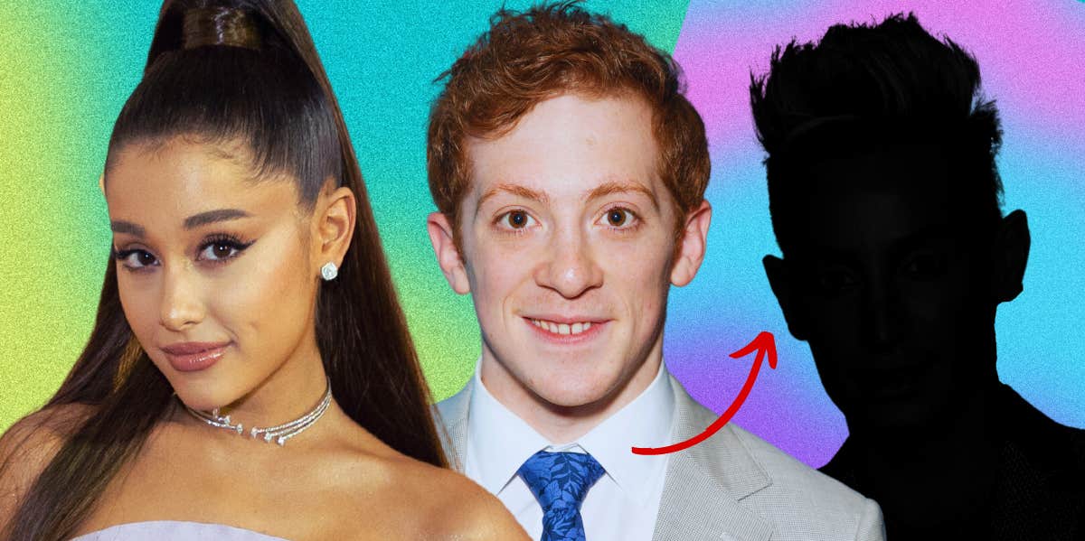 Ariana Grande & Ethan Slater & shadowed image of a face