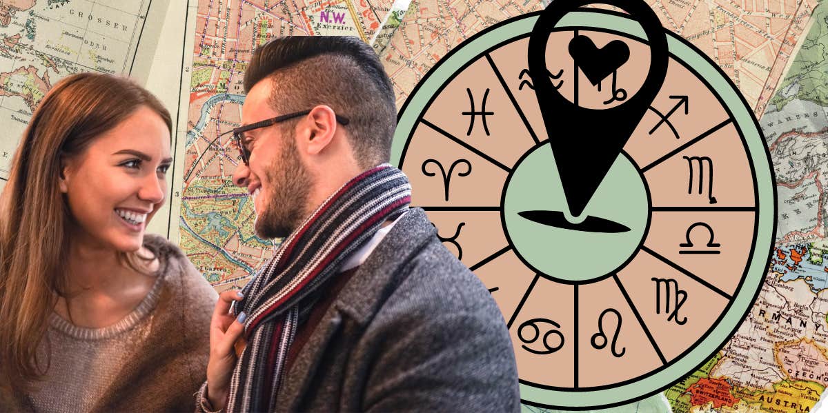 How To Use Astrocartography For Love zodiac wheel, smiling couple