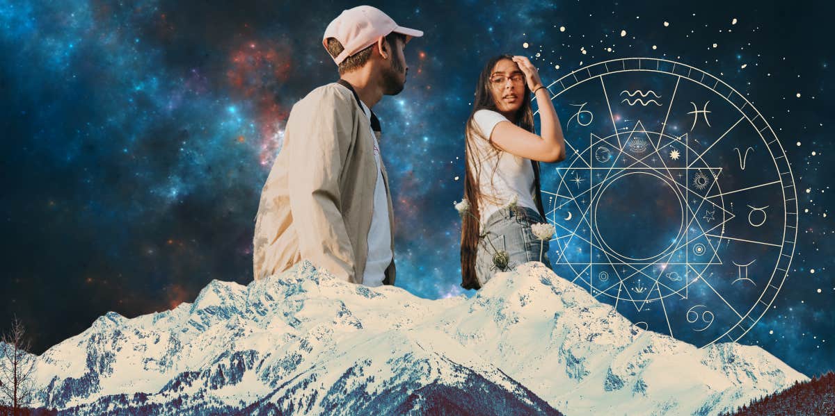 couple, mountain, zodiac wheel