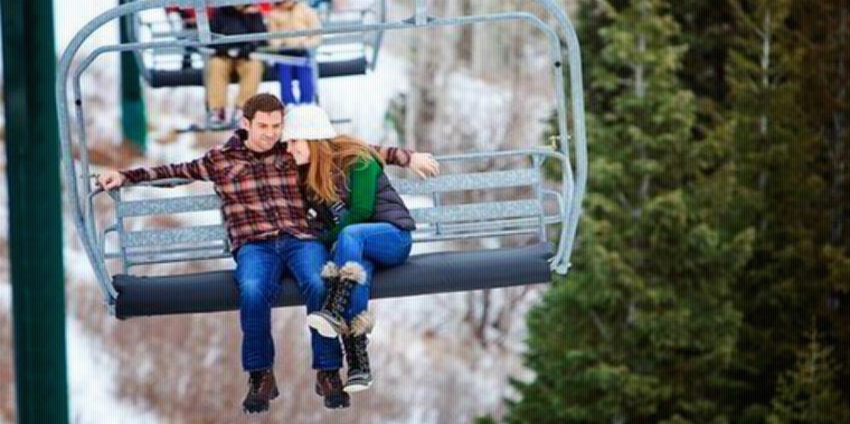 couple on ski lift