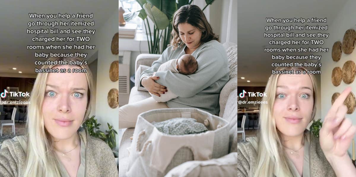 Woman Says Her Friend Was Charged Extra On Her Hospital Bill For Her Baby's Bassinet Em Zies, woman holding newborn baby