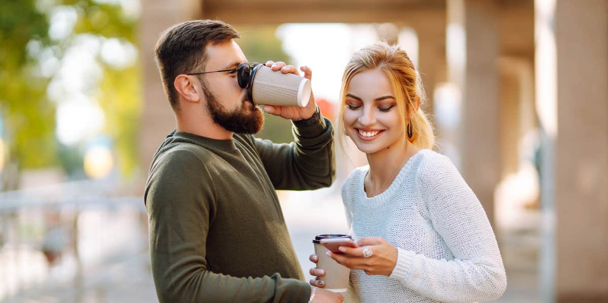 woman and man drinking coffee