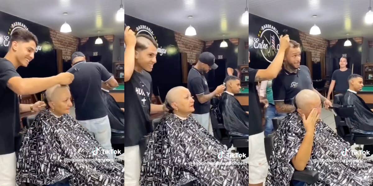 Son Shaves His Head To Show Solidarity For His Mother Who Is Losing Her Hair Due To Chemotherapy Guilherme Magalhães, Claudia, barbers