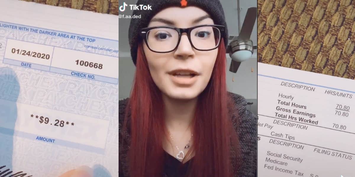 Bartender Posts Photo Of $9 Paycheck Woman