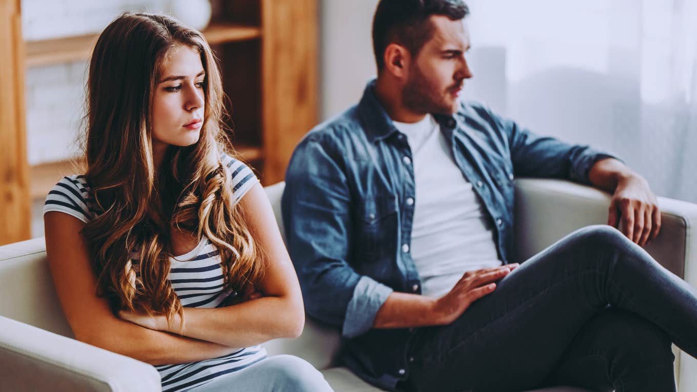 The Common Behavior That's The Biggest Predictor Of Divorce upset couple on couch