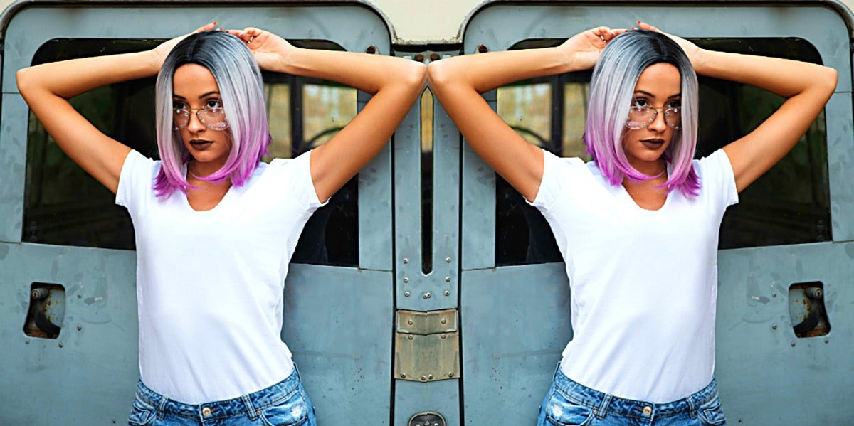 woman colored hair white shirt confident