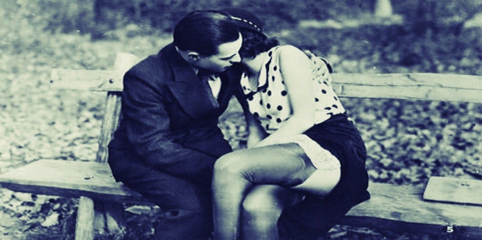old photo couple on bench old photo couple on bench