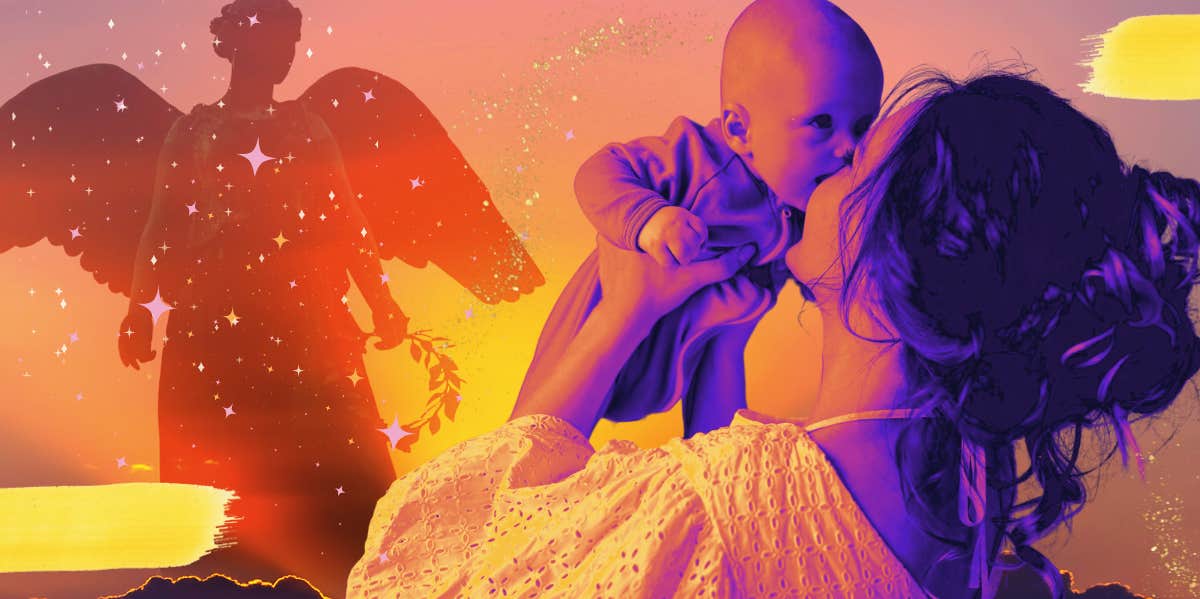 100 Best Angel Names For Baby Boys & Girls angel next to woman holding baby