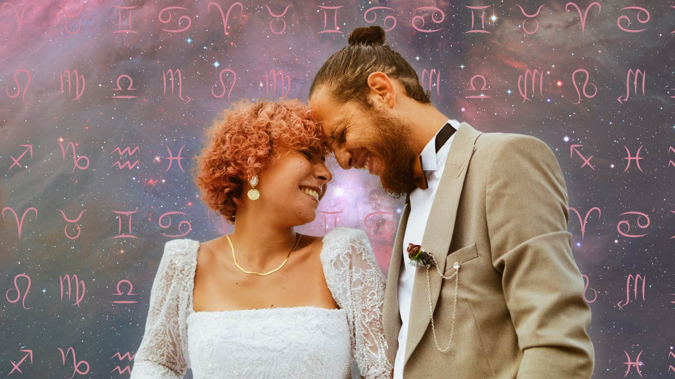 bride and groom and zodiac signs