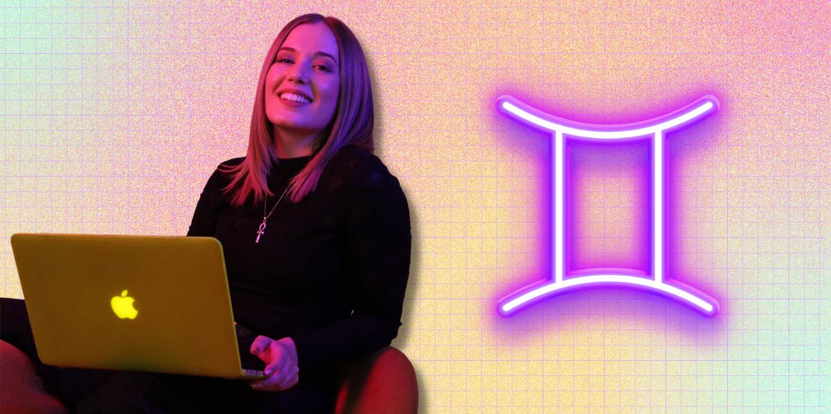 8 Best Careers And Jobs For Gemini Zodiac Sign woman on computer and gemini zodiac symbol