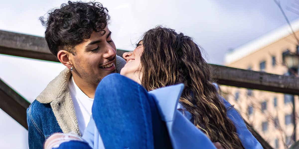 couple hanging out smiling