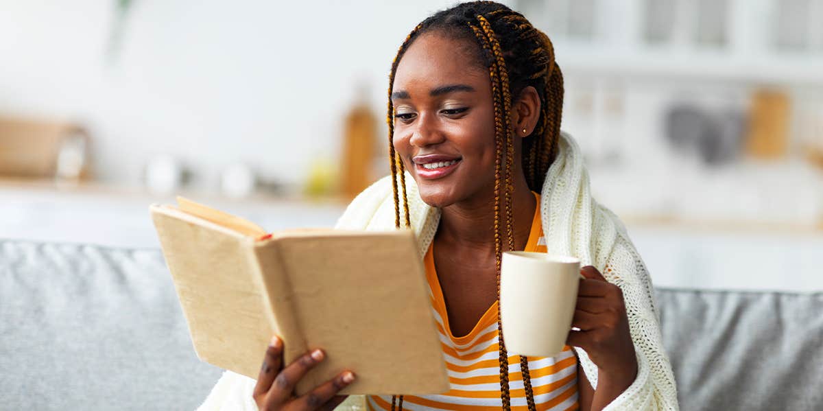 woman reading book