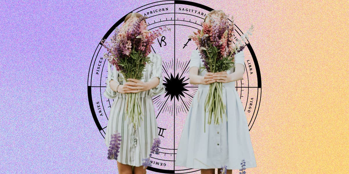 Zodiac Signs With The Best Sister Compatibility In Astrology zodiac wheel, sisters holding lavender in front of their faces