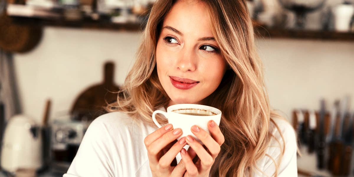 woman drinking morning coffee