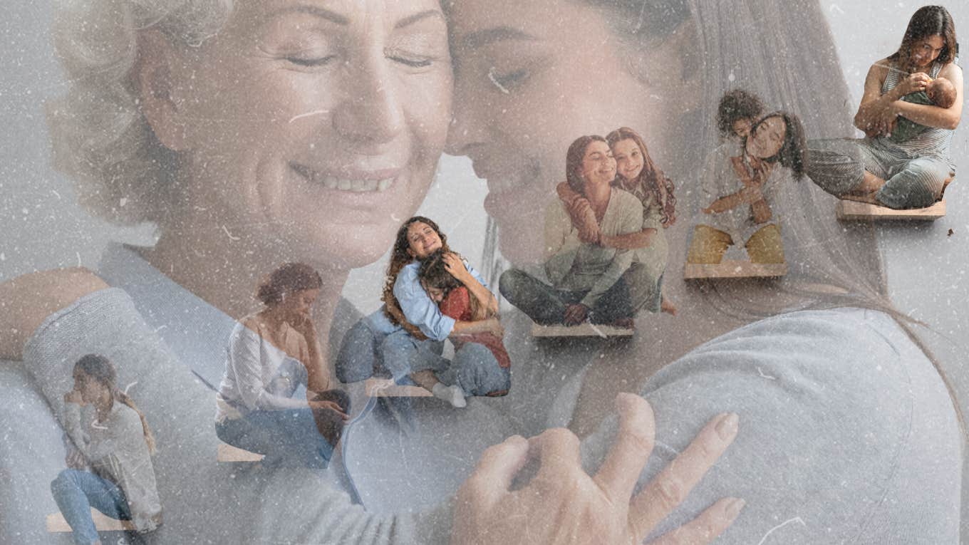 Woman watching her mother come down from the parent pedestal into a 'human'