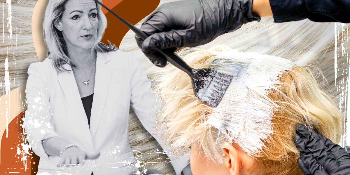 Woman getting her hair dyed blonde