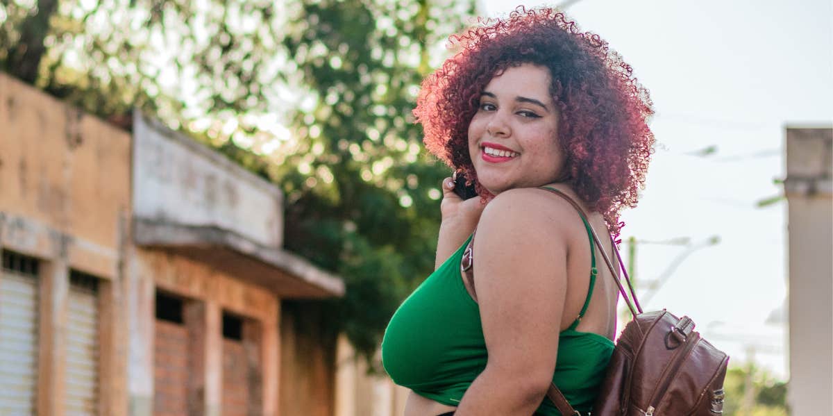 Young woman wearing crop top