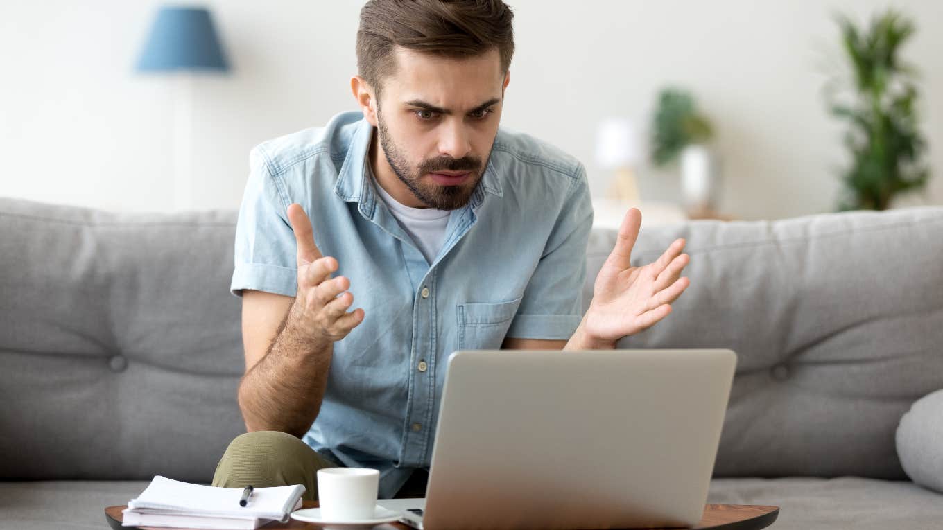 man upset working from home