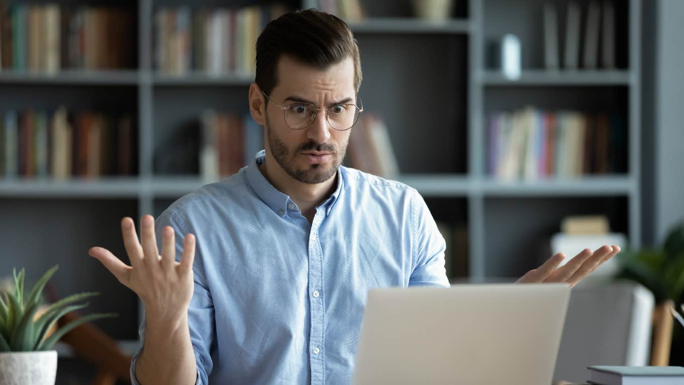 man upset messaging boss