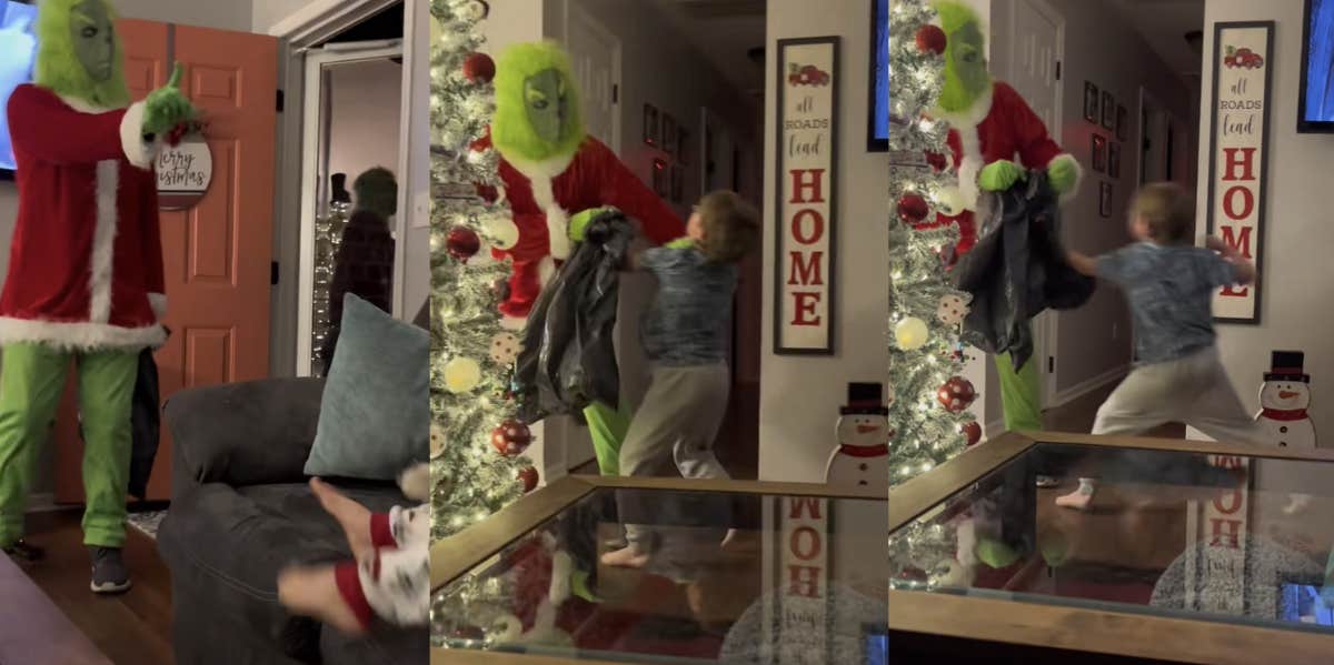 Parents Prank Their Sons That The 'Grinch' Is Stealing Their Gifts, Sparking Debate About Inflicting Trauma boy, grinch, christmas, tiktok