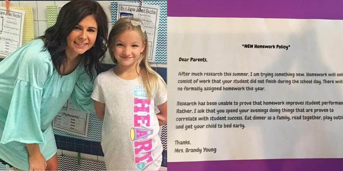 Texas teacher Brandy Young, no homework policy letter