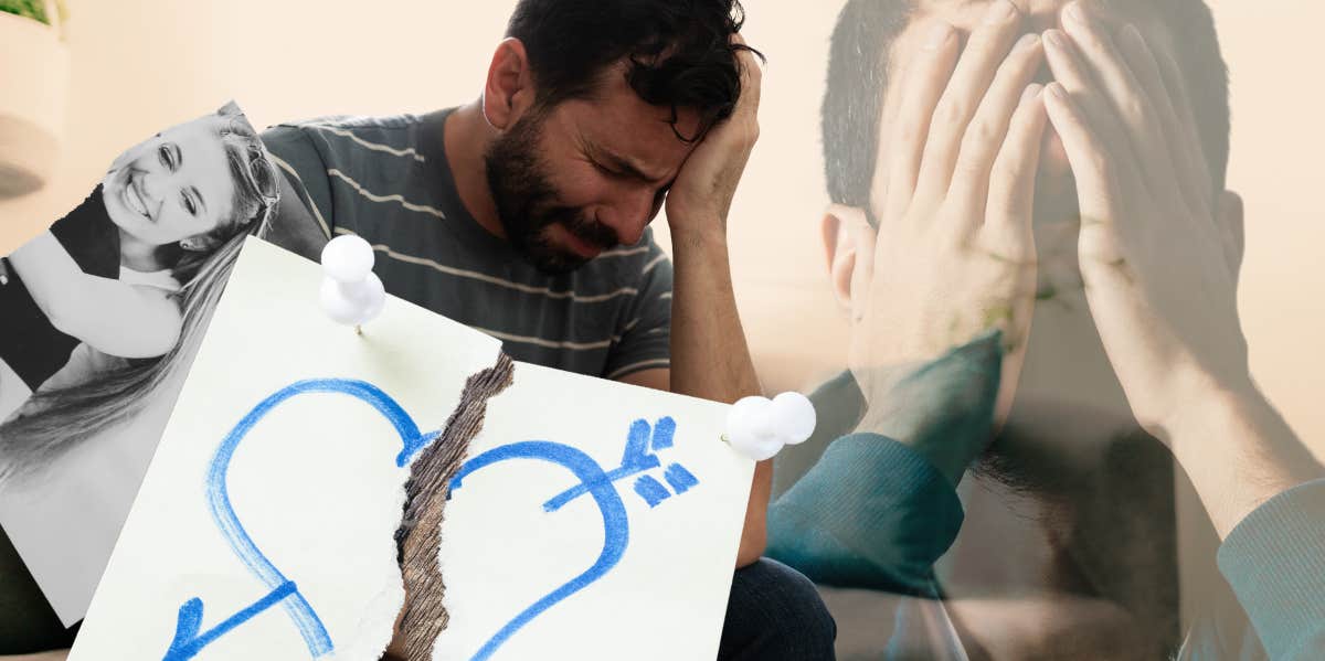 Depressed man crying