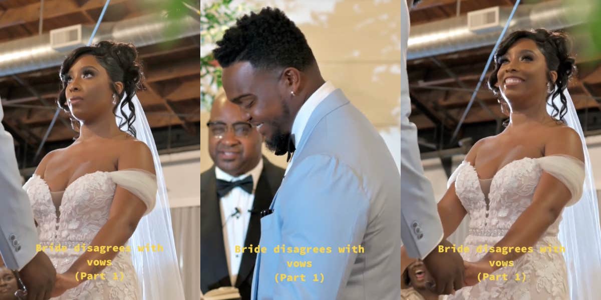 Bride Refuses To Say Two Of The Marriage Vows During Her Wedding Ceremony bride and groom reciting wedding vows