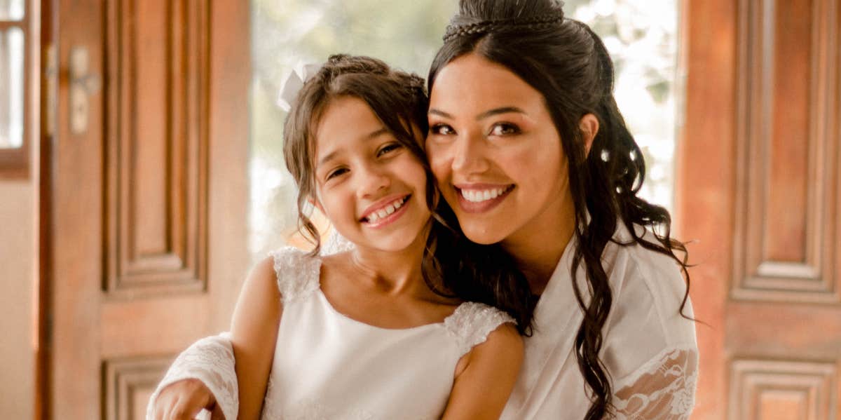 Bride and flower girl