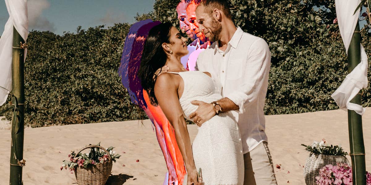 Bride and groom on a beach