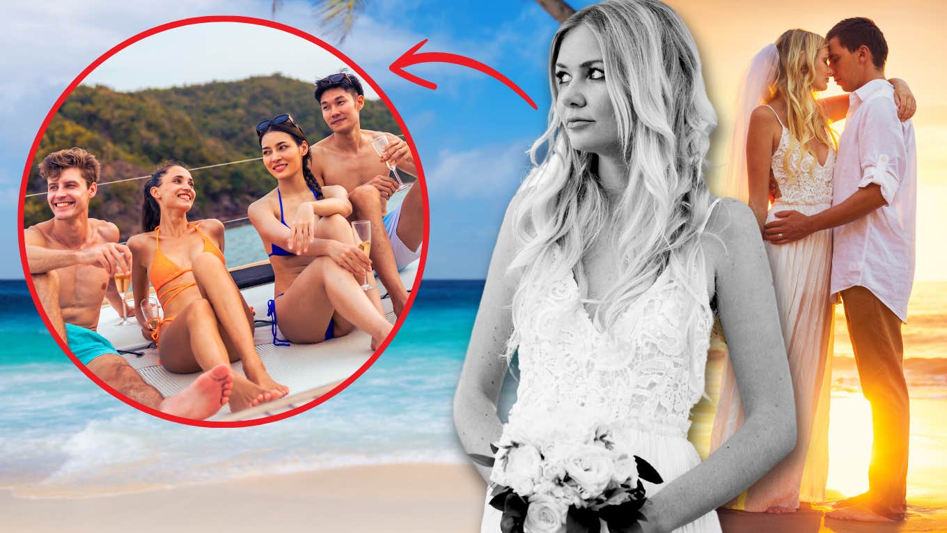 Bride Mad At Guests For Staying At The Resort After Her Destination Wedding bride and groom beach wedding, small photo of friends relaxing on vacation