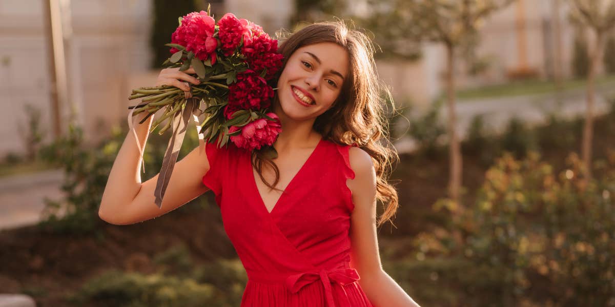 woman in red dress