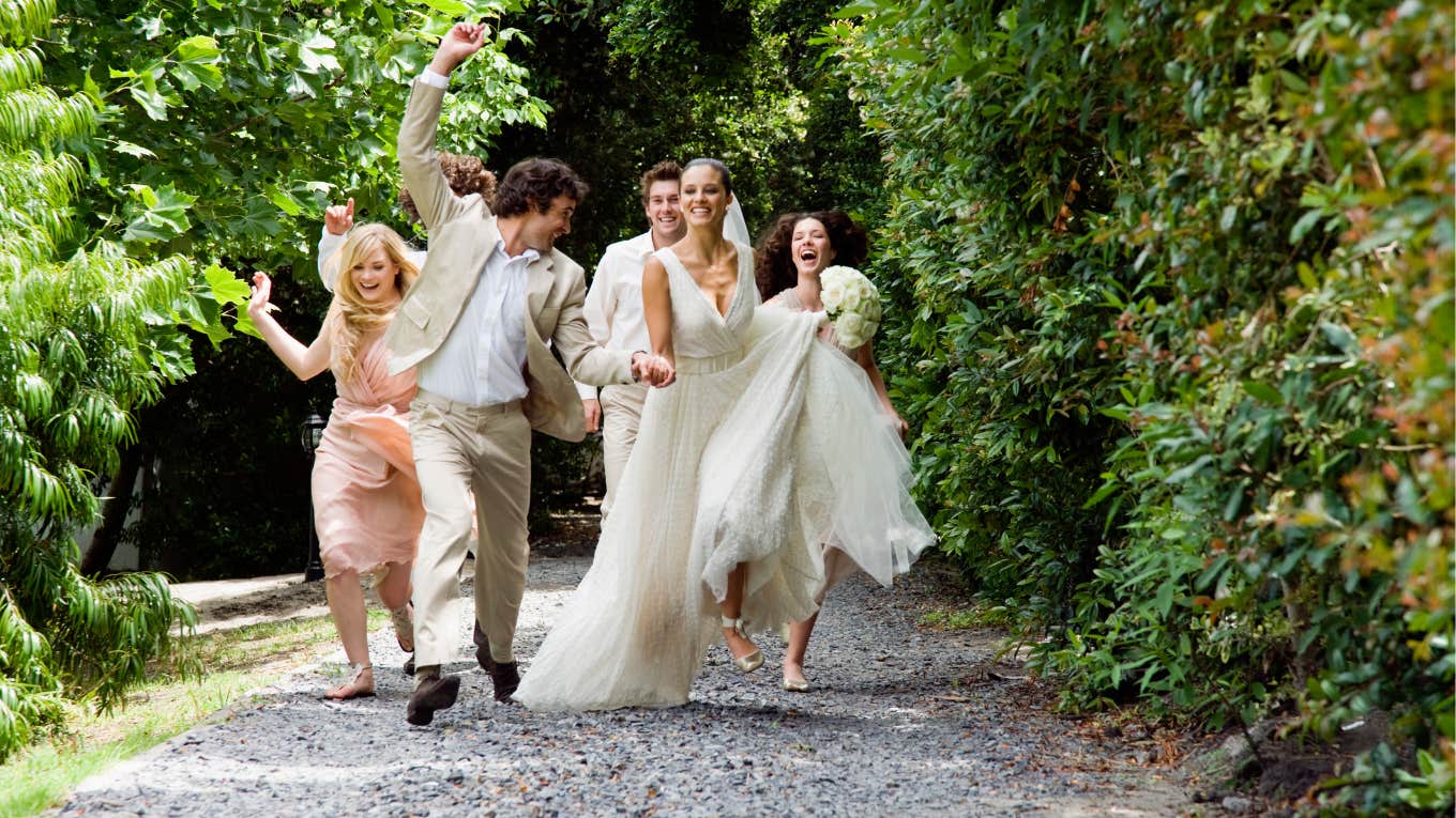 bridal party frolicking