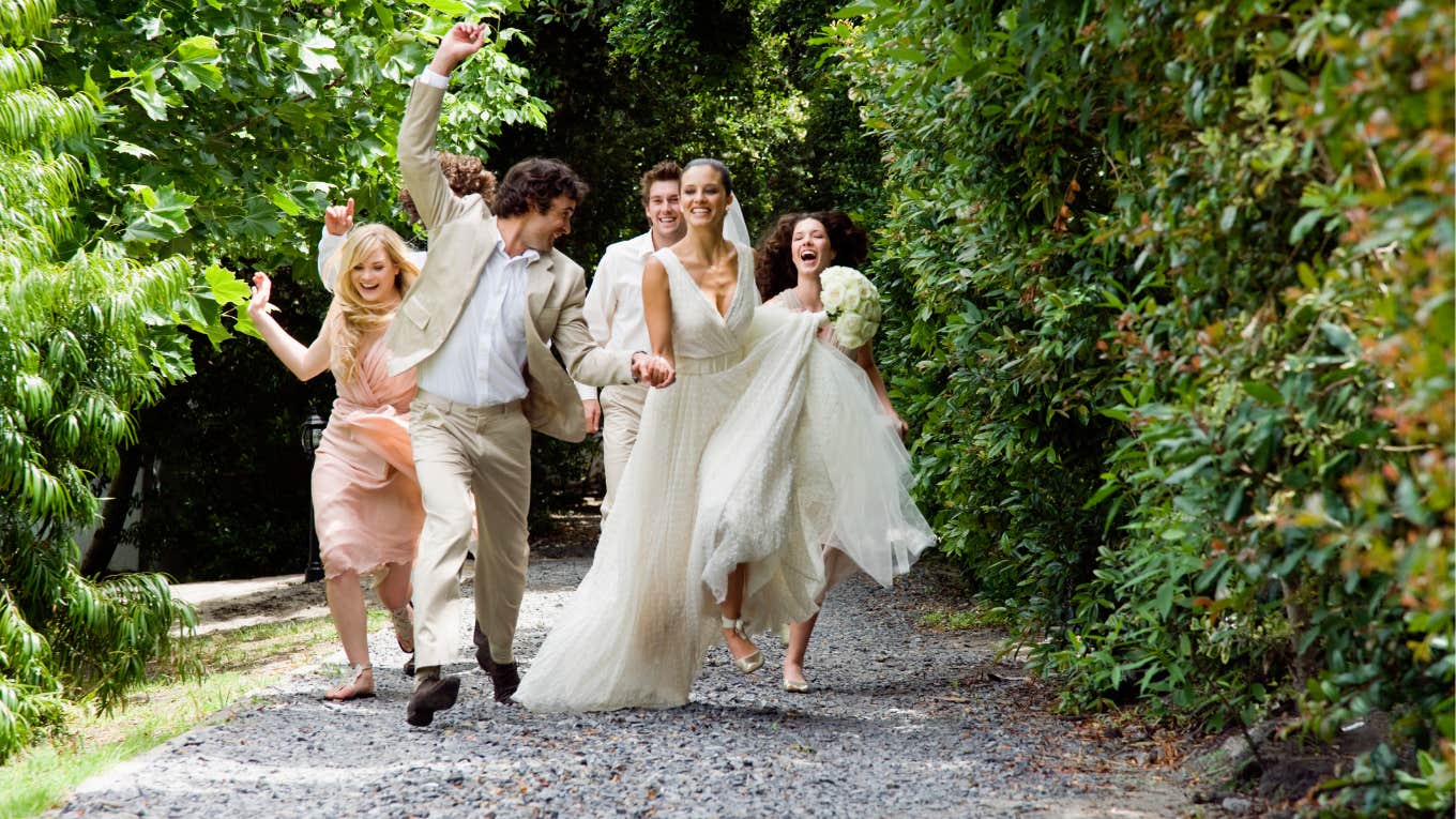 bridal party frolicking