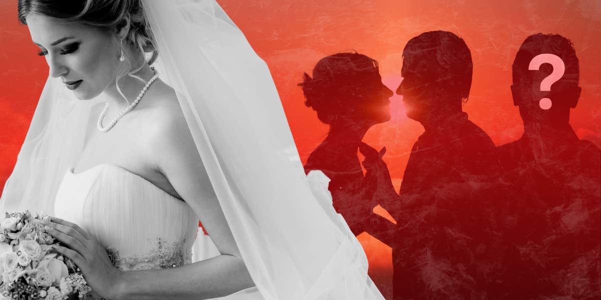 Bride's Parents Demand Wedding Invite For Throuple Partner A bride alongside a polyamorous throuple