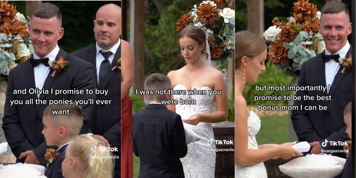 Bride Says Vows To Her Groom's Kids To Buy Them 'All The Ponies' They Want While Being The 'Best Bonus Mom' Ever bride's vows to groom's children
