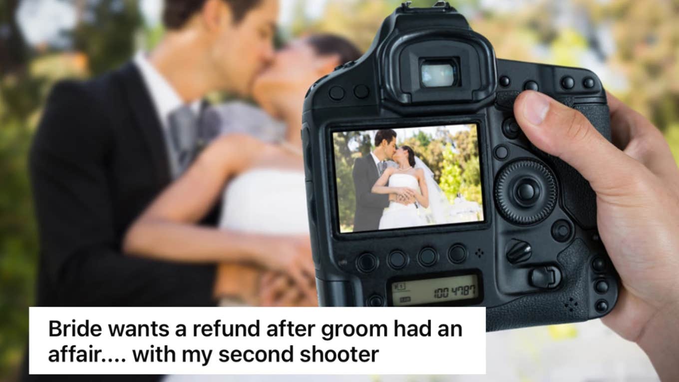 photographer taking photo of bride and groom at wedding