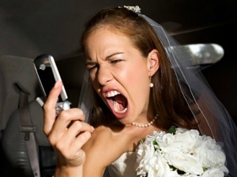 Bride yelling into phone