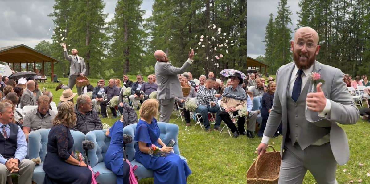 Brother Of The Bride Is Asked To Be The 'Flower Girl' At The Wedding And Gives The Performance Of A Lifetime Justin Schiele being the flower girl at his sister's wedding TikTok