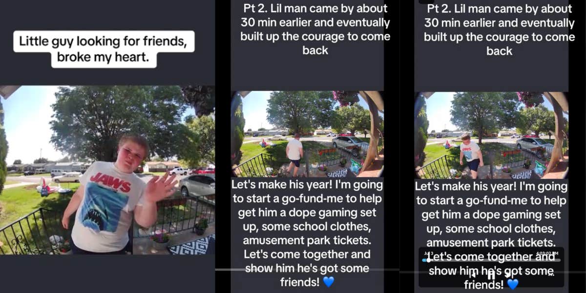 screenshots from videos of bullied little boy looking for friends