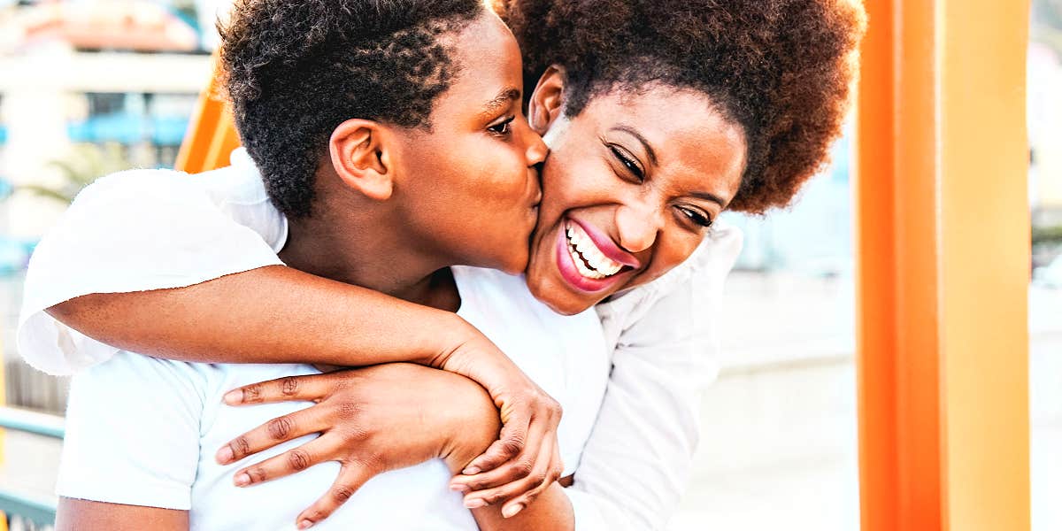 Another perspective at bullying mom and tween son cuddle