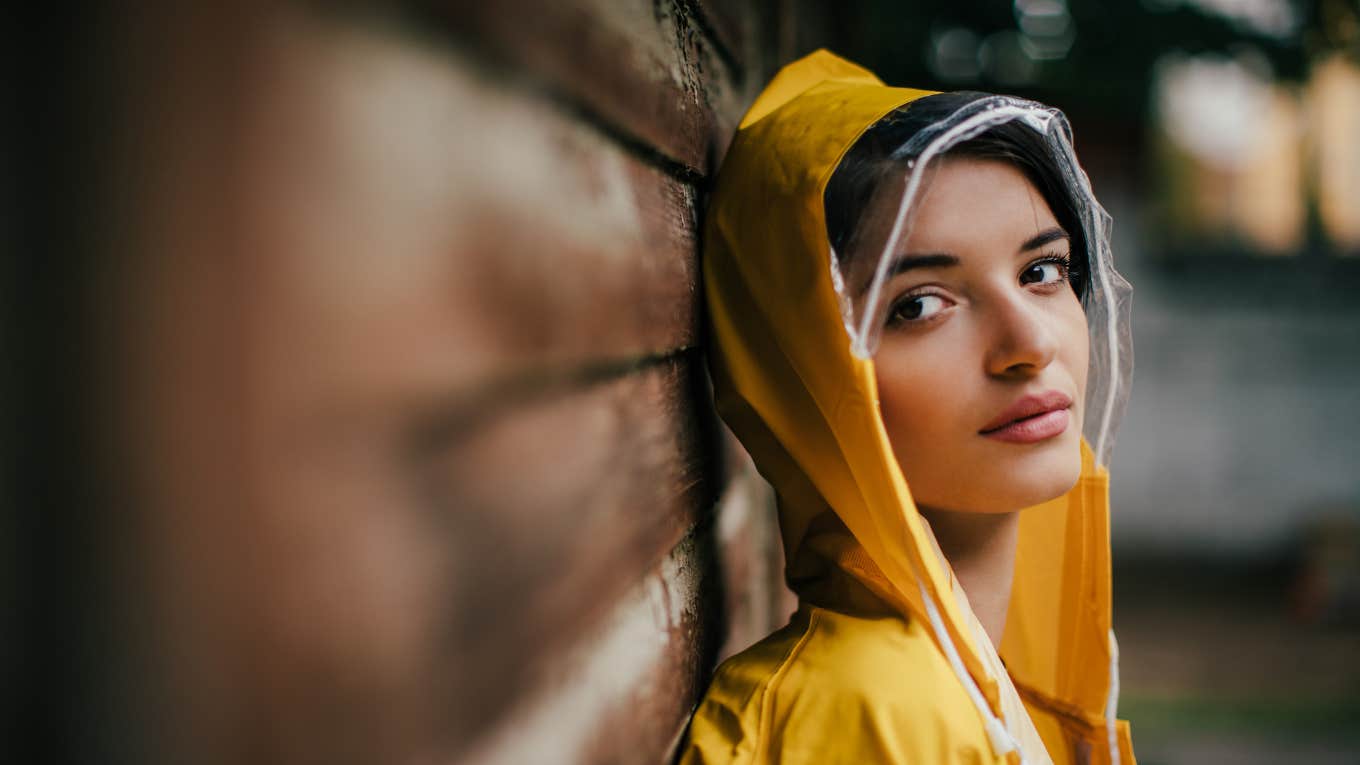 woman in yellow rain jackiet