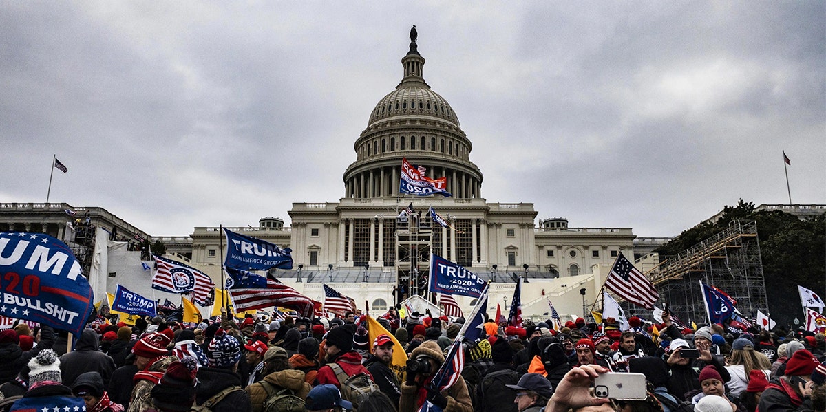 Capitol building surrounded by Trump mob