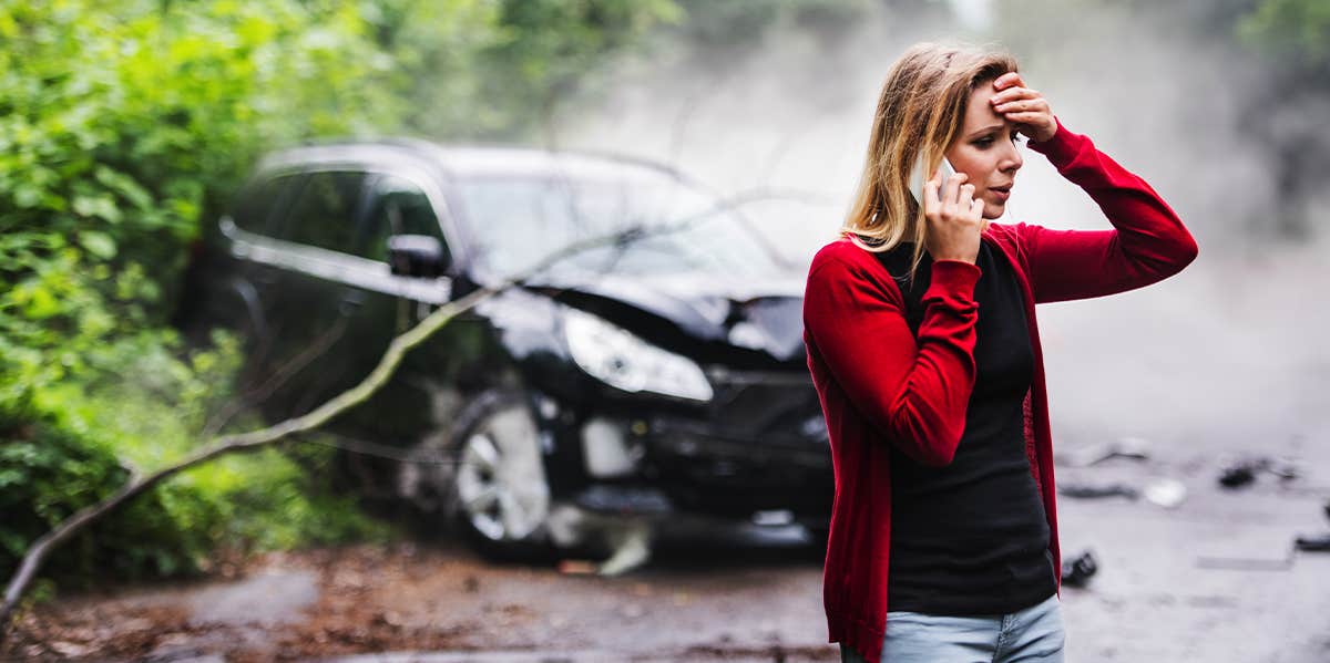 woman in a car accident