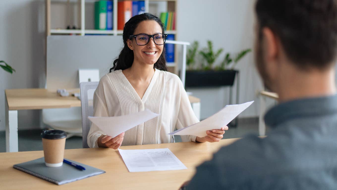 woman communicating at work