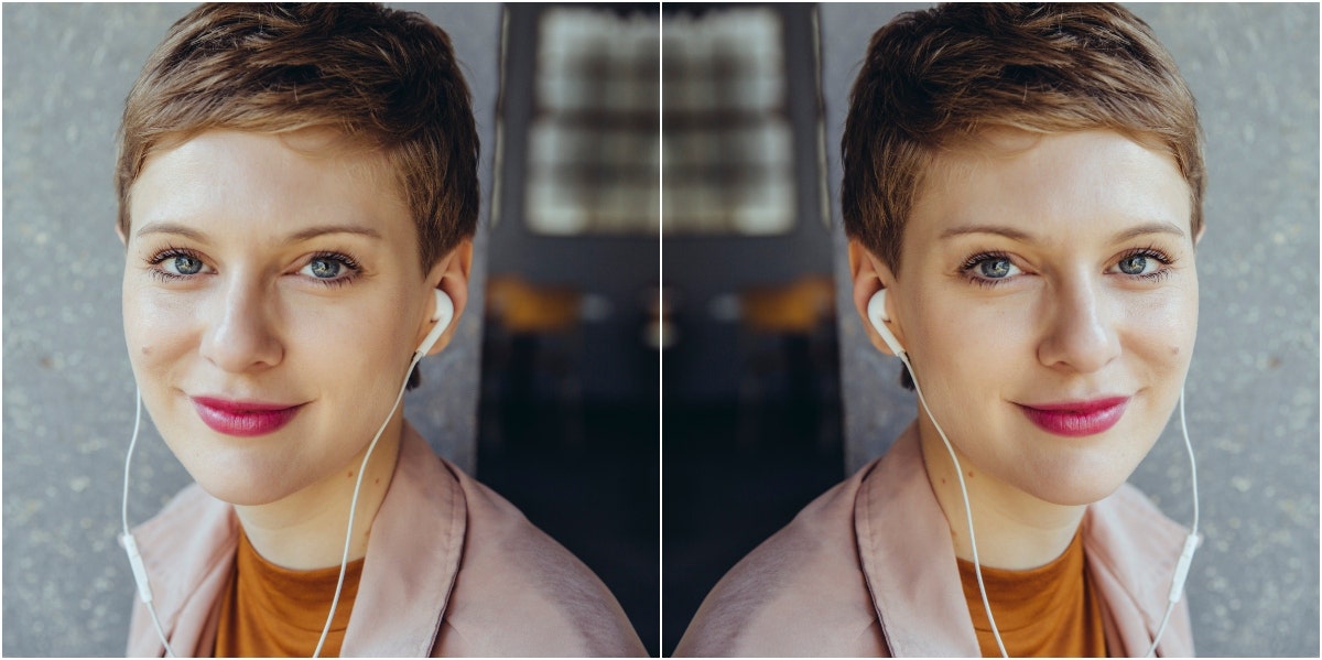 career success mirrored image of professional-looking woman wearing headphones