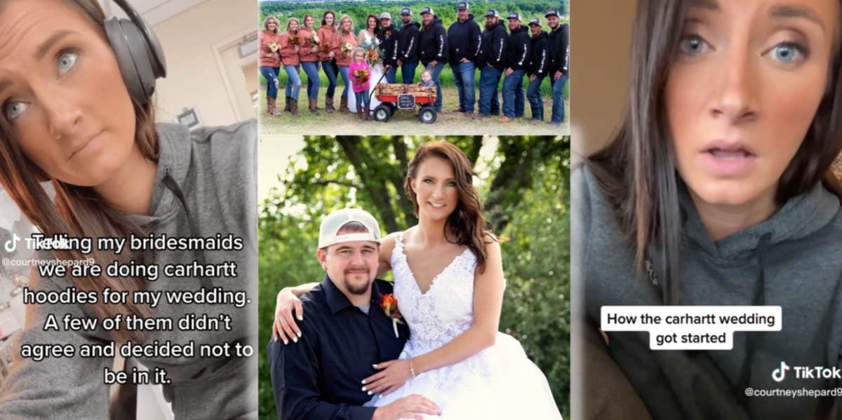 Bride Decides That Her Wedding Party Will Wear Hoodies Causing Several Bridesmaids To Back Out Carhartt wedding with hoodies